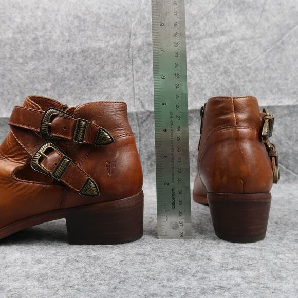 Frye Shoes Womens 7.5 Ankle Boot Ray Western Brown Leather Shootie Cutout Buckle - Picture 8 of 16